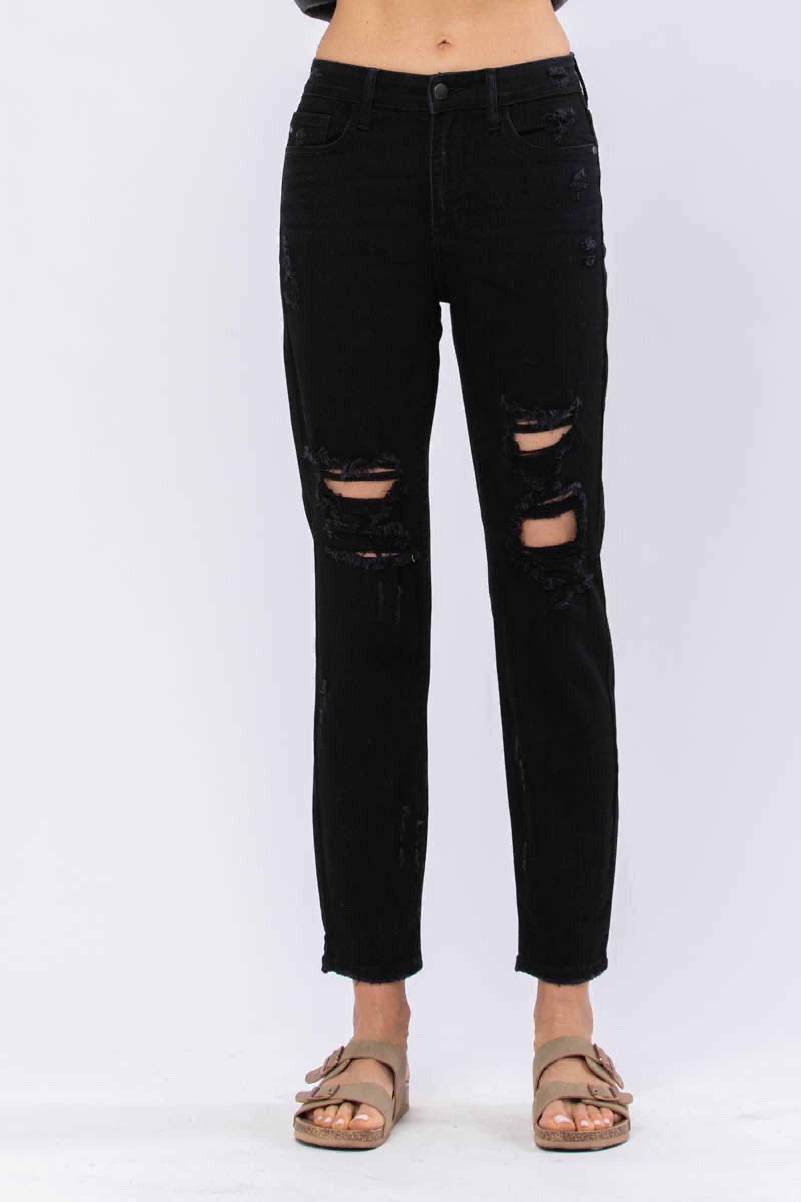 82161   Burke Black Hi-Waist Destroyed Boyfriend Judy Blue Jean Product Image