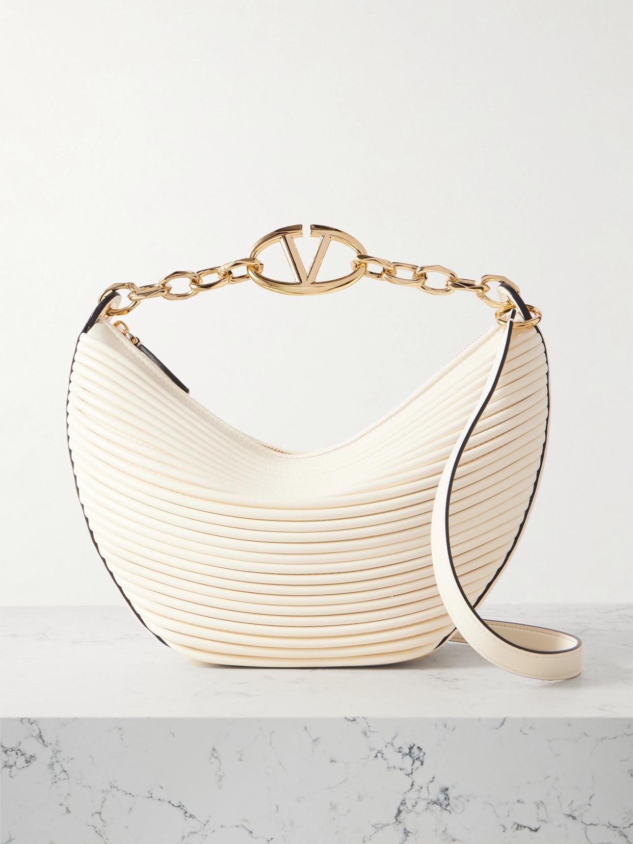 VALENTINO GARAVANI Small Leather Vlogo Moon Shoulder Bag In Ivory Product Image