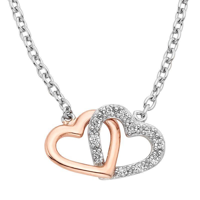 1/8 Carat T. W. Diamond Sterling Silver Two Tone Double Heart Necklace, Womens White Product Image