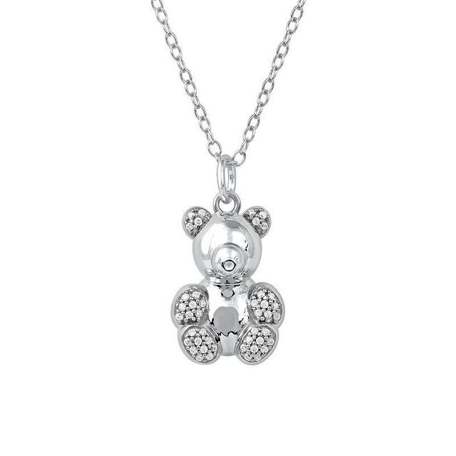 DeCouer 1/10 Carat T.W. Diamond Teddy Bear Pendant Necklace, Womens Silver Tone Product Image