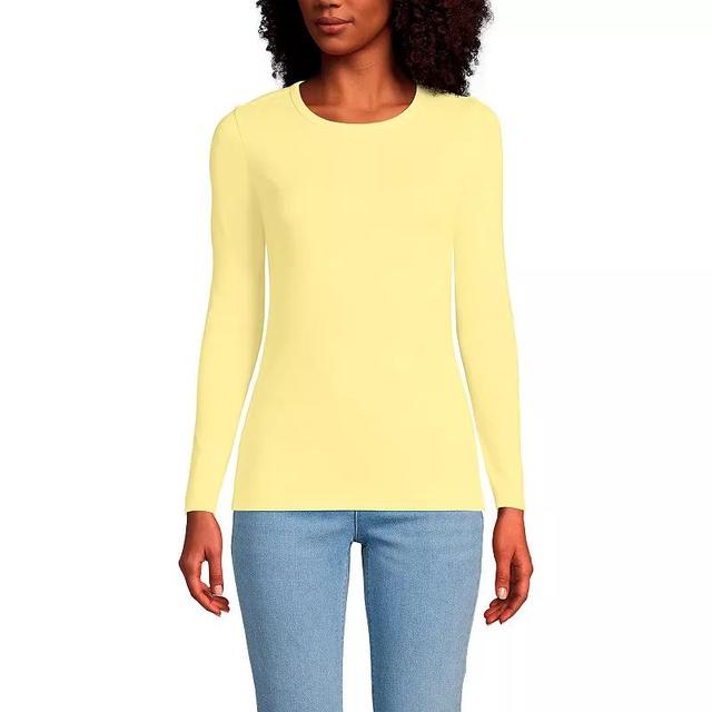 Petite Lands End All Cotton Crewneck Long-Sleeve Tee, Womens Faint Yellow Product Image