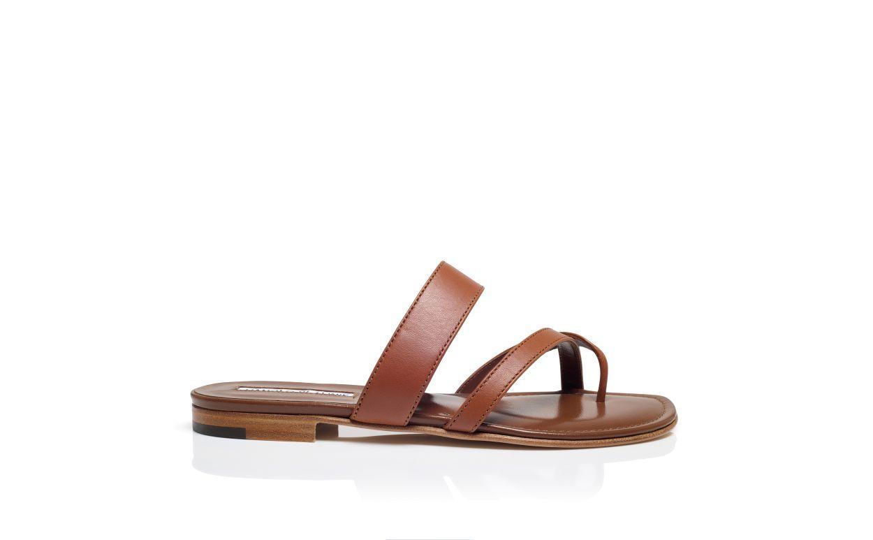 SUSA Brown Nappa Leather Crossover Flat Sandals  Product Image