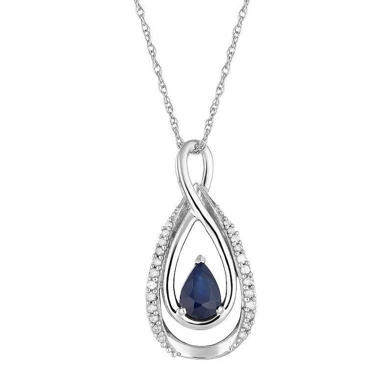 10k White Gold Sapphire & 1/10 Carat T.W. Diamond  Infinity Teardrop Pendant, Womens 10k Whgold Product Image