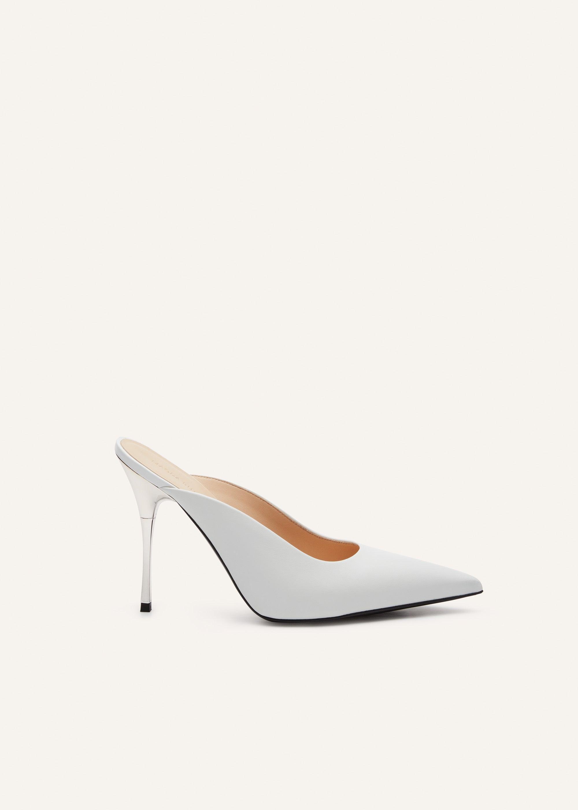 Pointed-toe mules in white leather Product Image