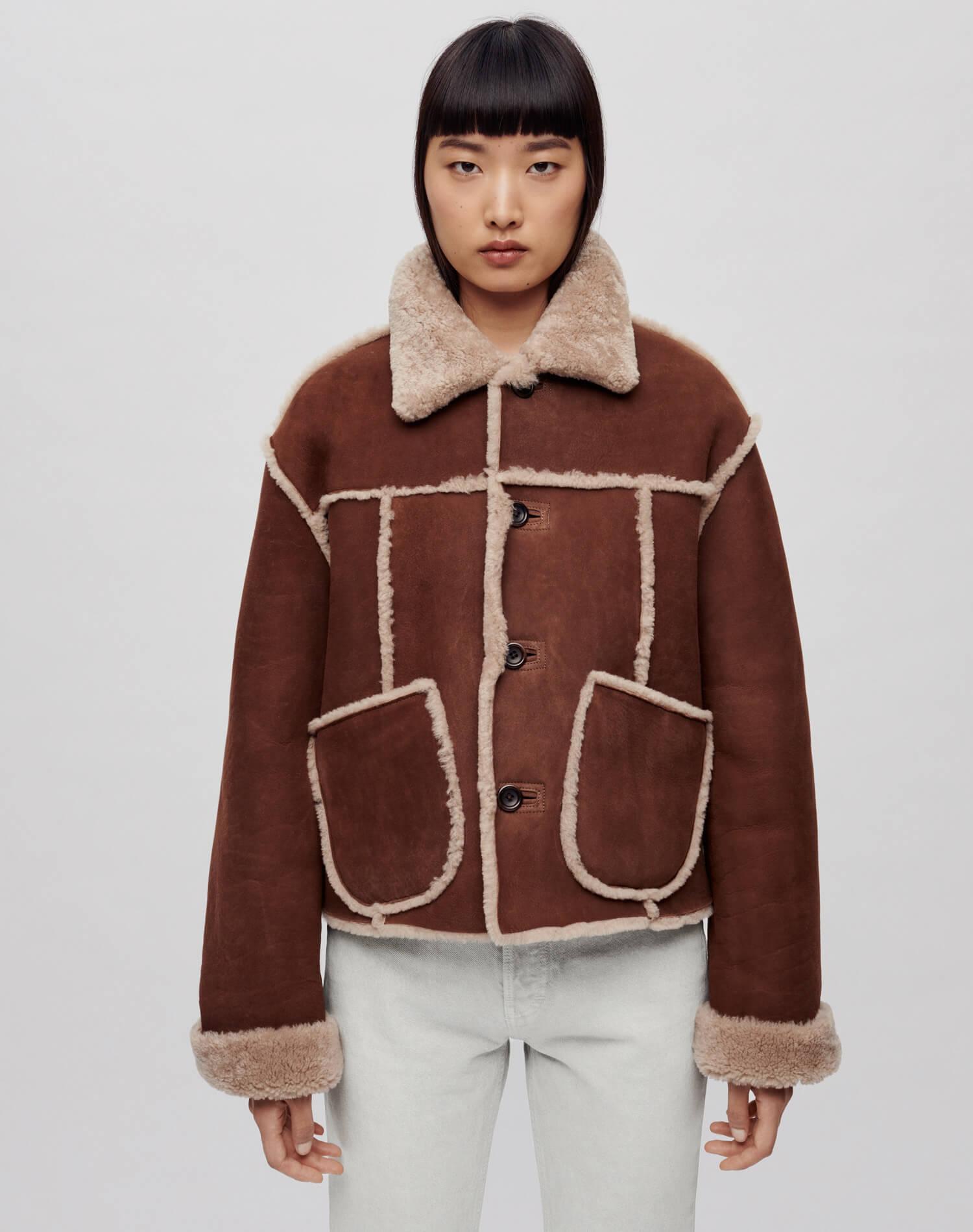 Reversible Shearling Boxy Jacket - Espresso Shearling Female product image