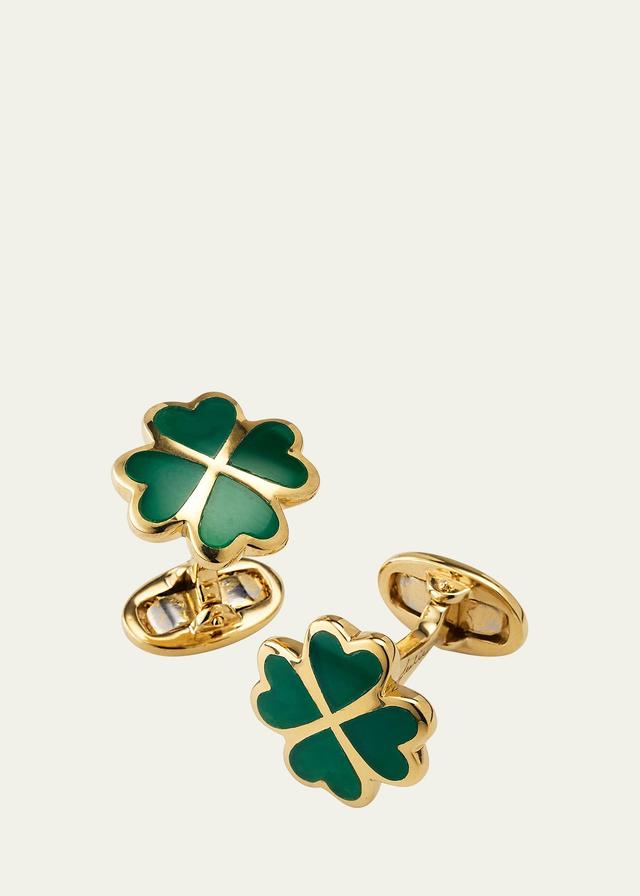 Mens Gold Vermeil and Green Onyx Four Leaf Clover Cufflinks Product Image