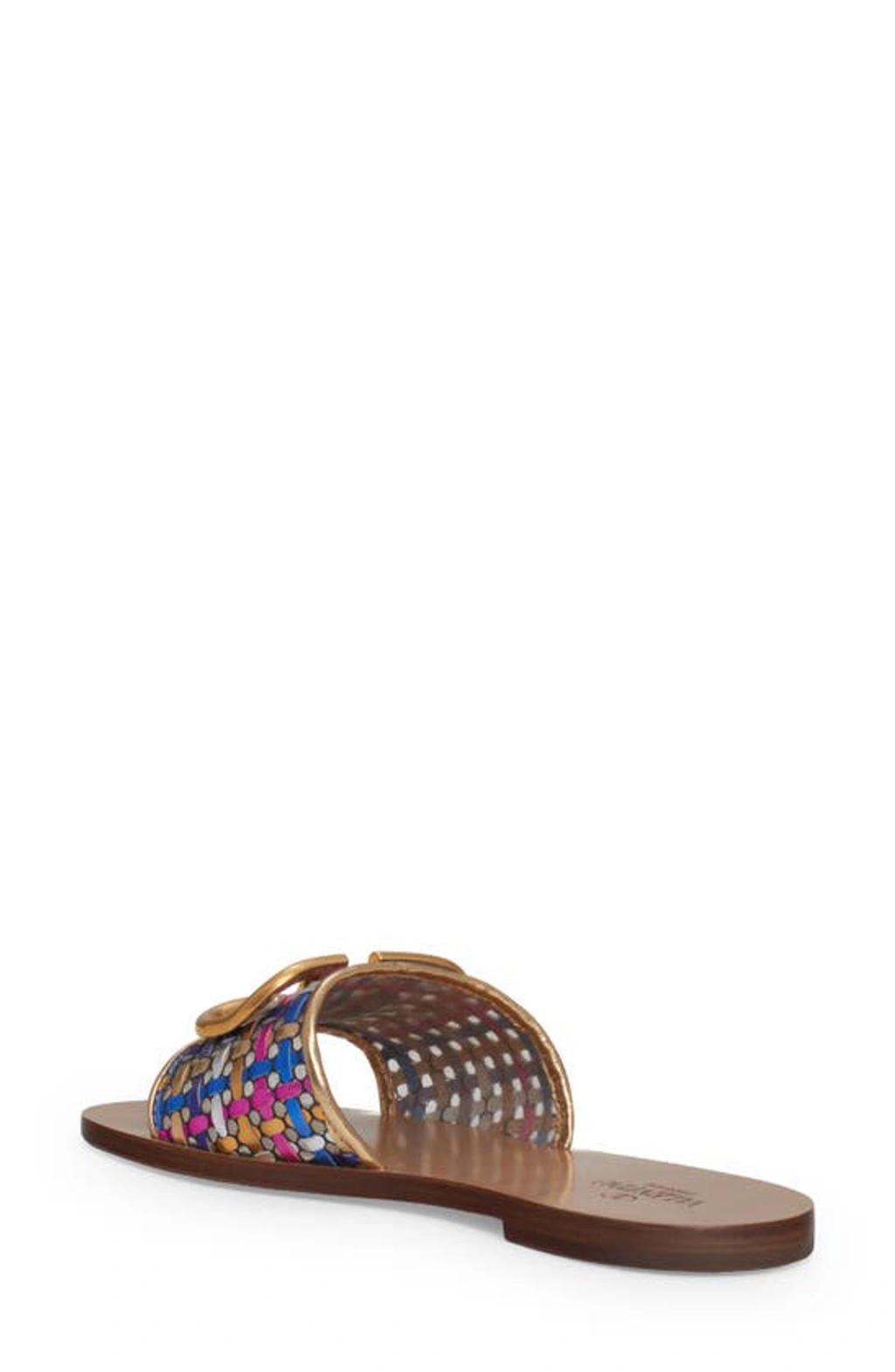 VALENTINO GARAVANI Vlogo Signature Woven Slide Sandals In Gold/multicolour Product Image