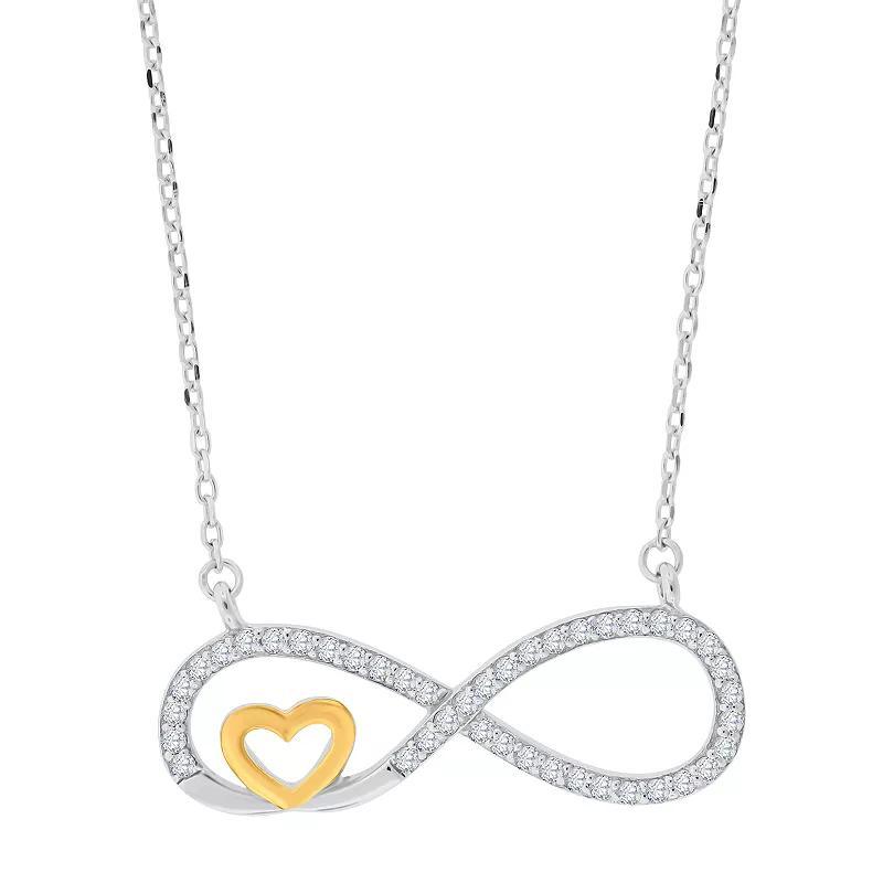 Sterling Silver Lab-Created White Sapphire Heart Infinity Necklace, Womens Two Tone Product Image