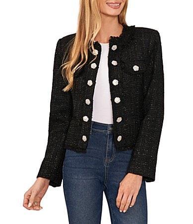 CeCe Metallic Tweed Crew Neck Long Sleeve Rhinestone Button Front Coordinating Jacket product image