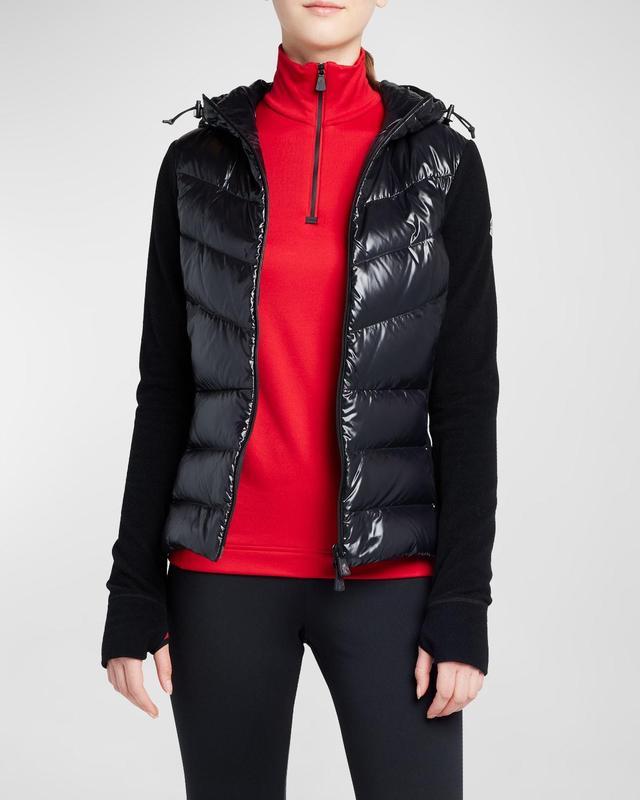 Moncler Grenoble Quilted Nylon & Stretch Fleece Hooded Cardigan Product Image