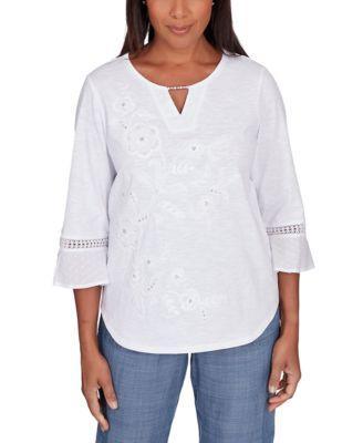 Petite Embroidered Embellished Keyhole Top Product Image