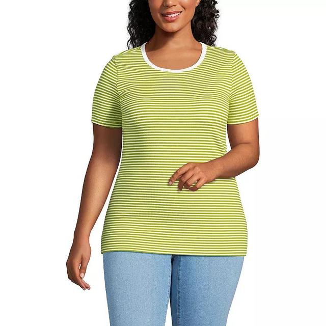 Plus Size Lands End Short Sleeve Micro Rib Crewneck Top, Womens Gray Grey Product Image