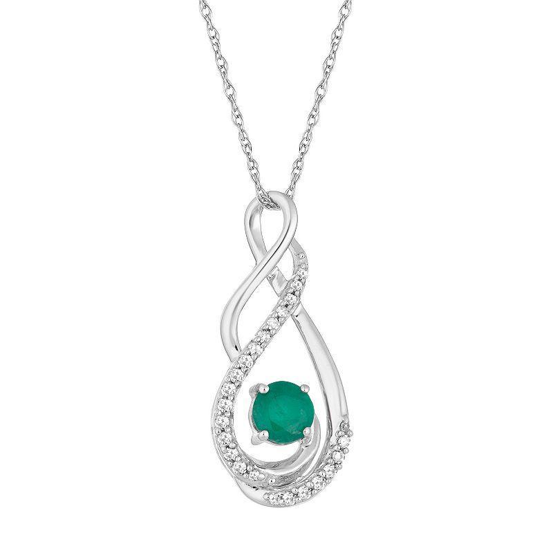 10k White Gold Emerald & Diamond Accent Infinity Wrap Pendant, Womens Green Product Image