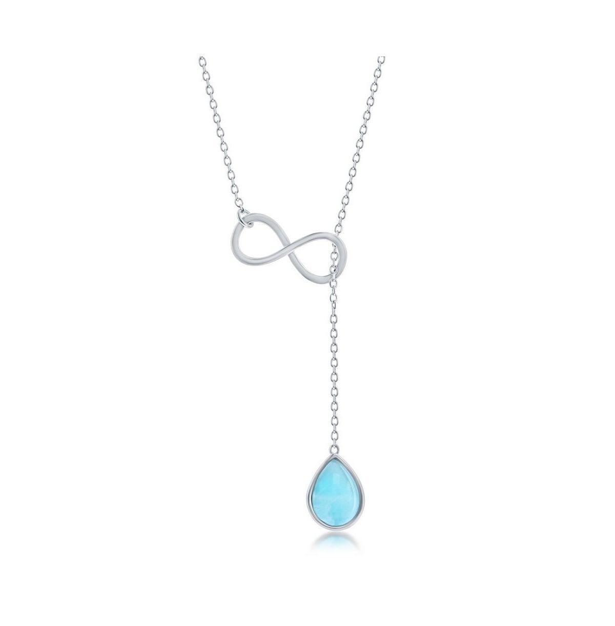 Sterling Silver Larimar Infinity Lariat Necklace, Womens Blue Product Image