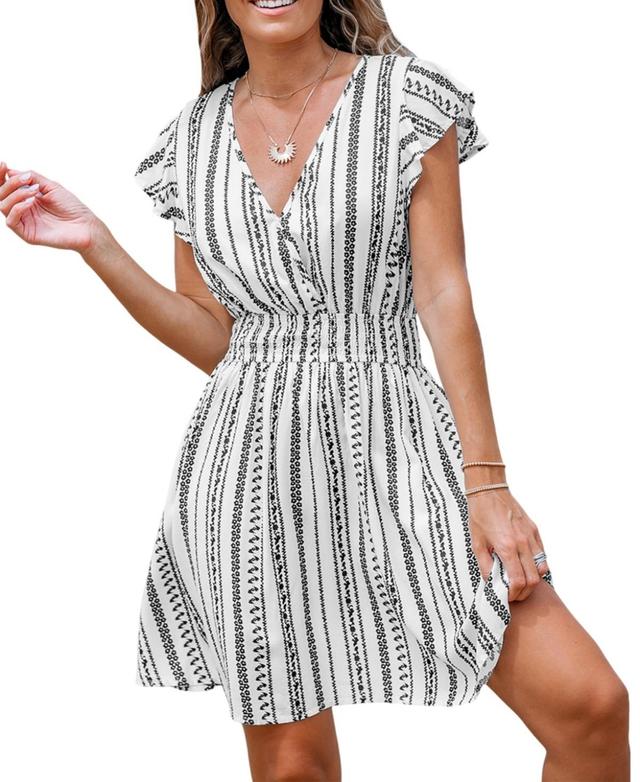 Women's Geo Print Smocked Waist Mini Beach Dress Product Image