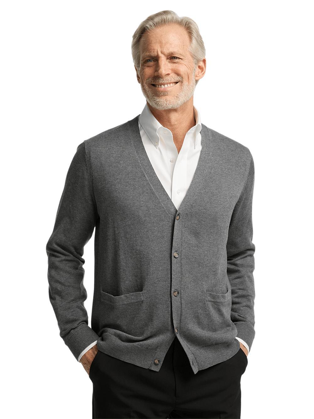 Supima Cotton Button Front Cardigan - Medium Grey Product Image