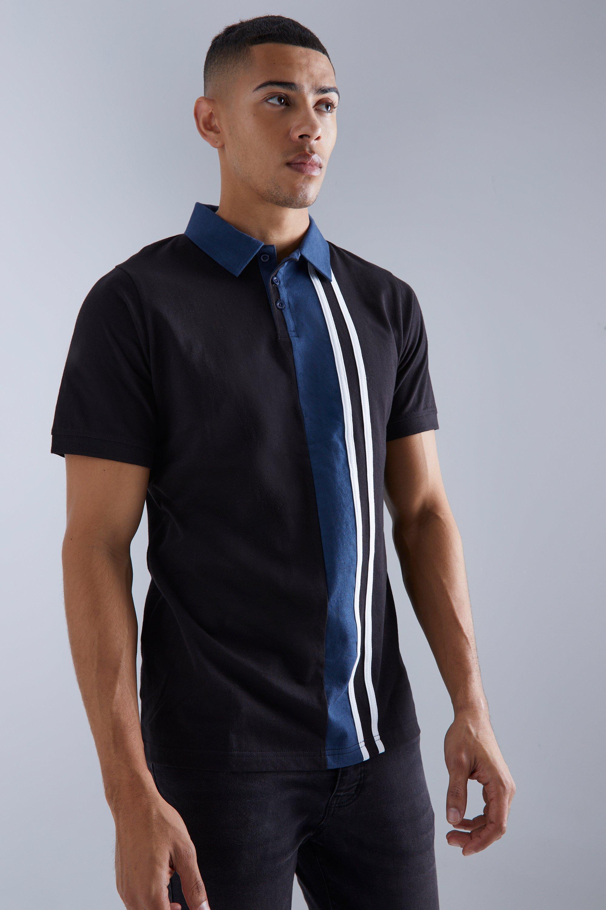 Colour Block Striped Polo | boohooMAN USA Product Image