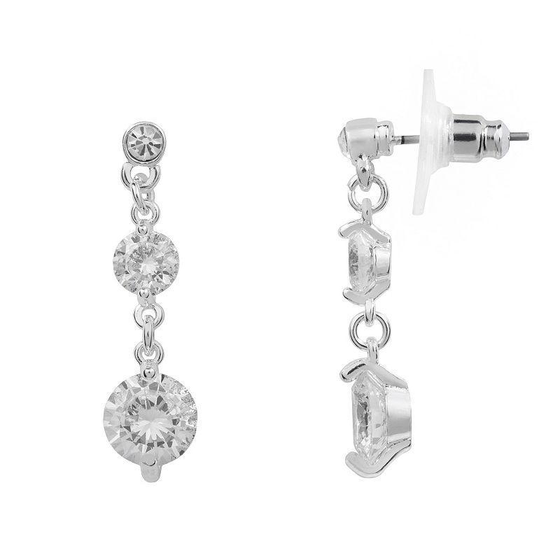 LC Lauren Conrad Cubic Zirconia Nickel Free Tri-Stone Round Drop Earrings, Womens, Silver Product Image