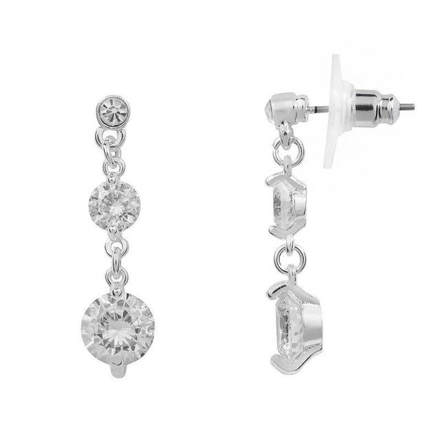 LC Lauren Conrad Cubic Zirconia Nickel Free Tri-Stone Round Drop Earrings, Womens, Silver Product Image