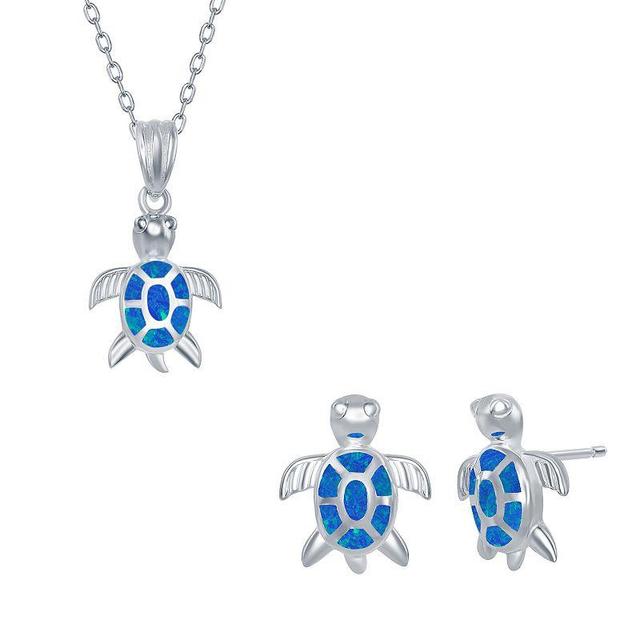 Nautica Rocks Sterling Silver Opal Turtle Necklace & Earrings Set, Womens Product Image