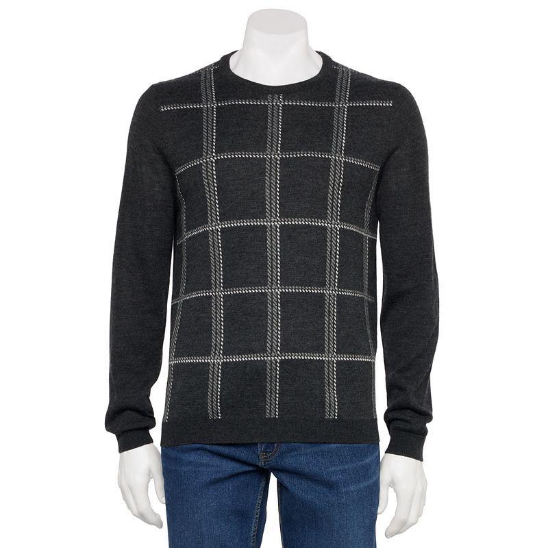 Mens Apt. 9 Merino Wool Plaid Crewneck Sweater Grey Plaid Product Image