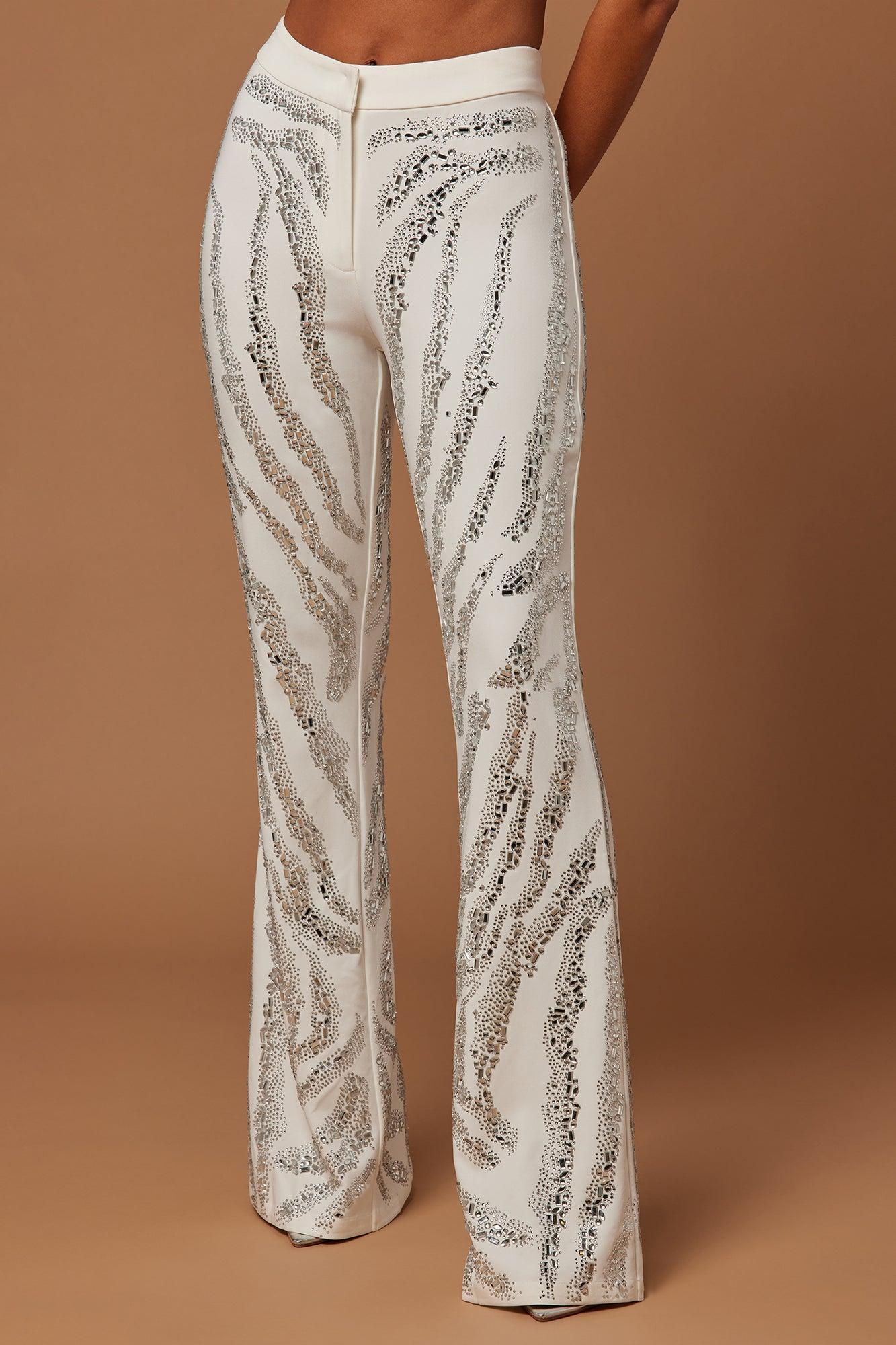 Amira Embellished Pant - Off White Product Image