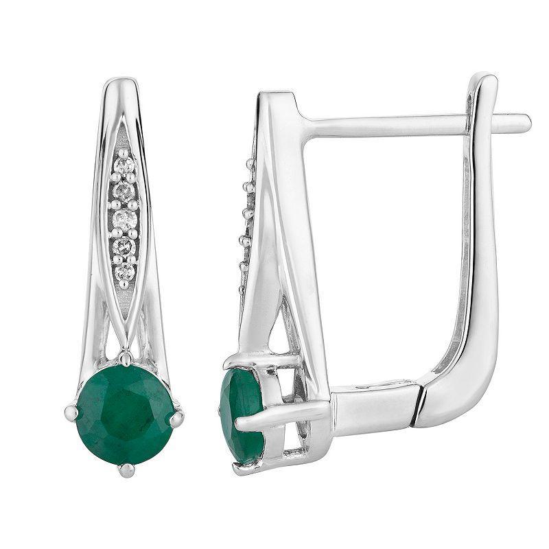 10k White Gold Emerald & Diamond Accent Latch Back Earrings, Womens, 10k Whgold Product Image