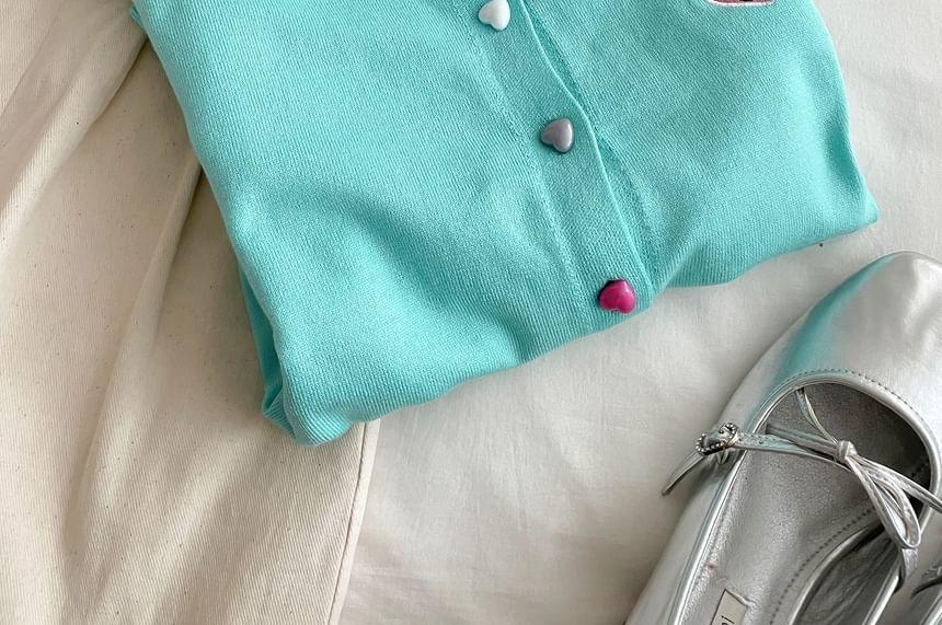 Round Neck Heart Applique Cardigan Product Image