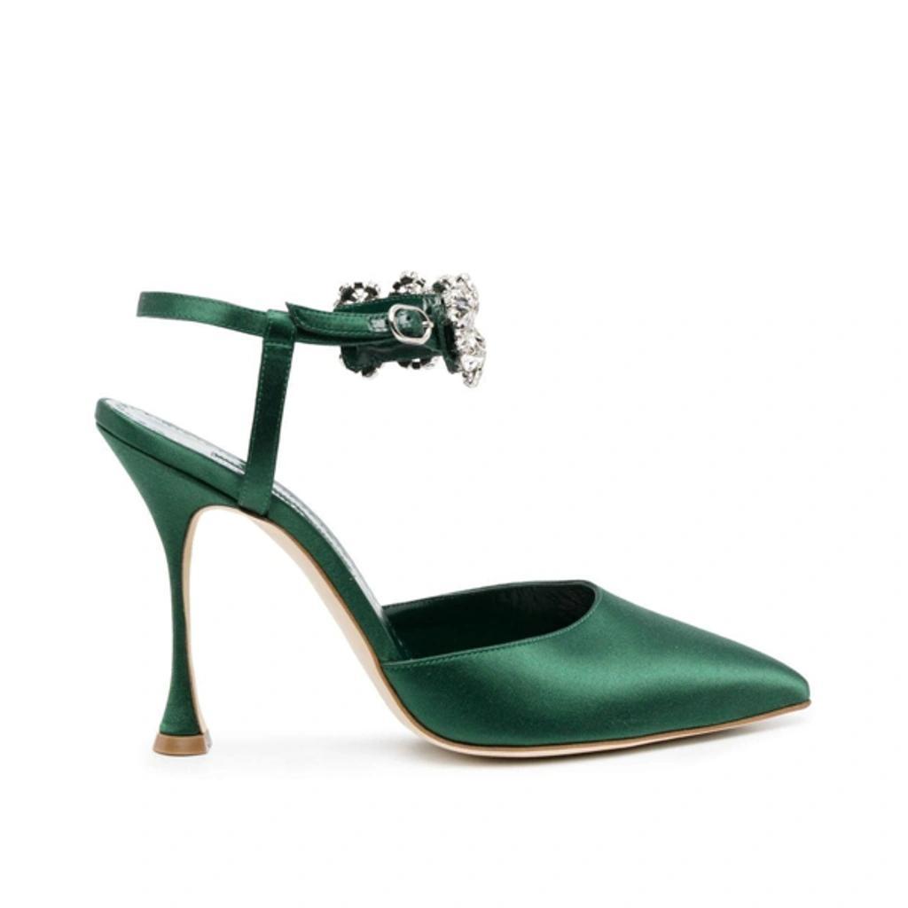 MANOLO BLAHNIK Mabina 105 Silk Pumps In Green Product Image