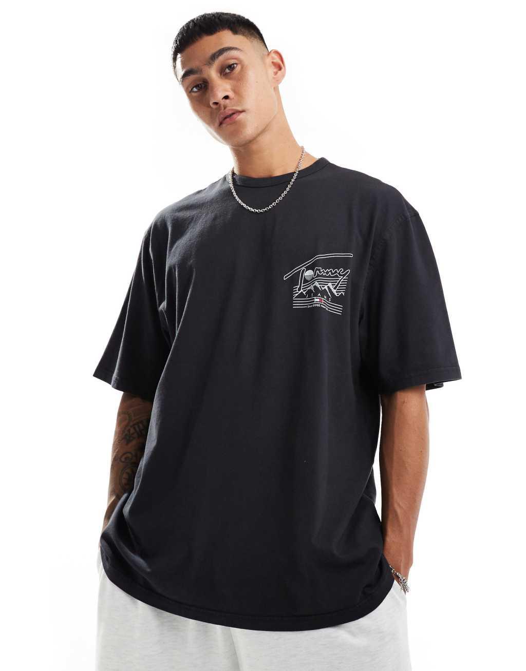 Tommy Jeans mountain graphic back print t-shirt in black Product Image