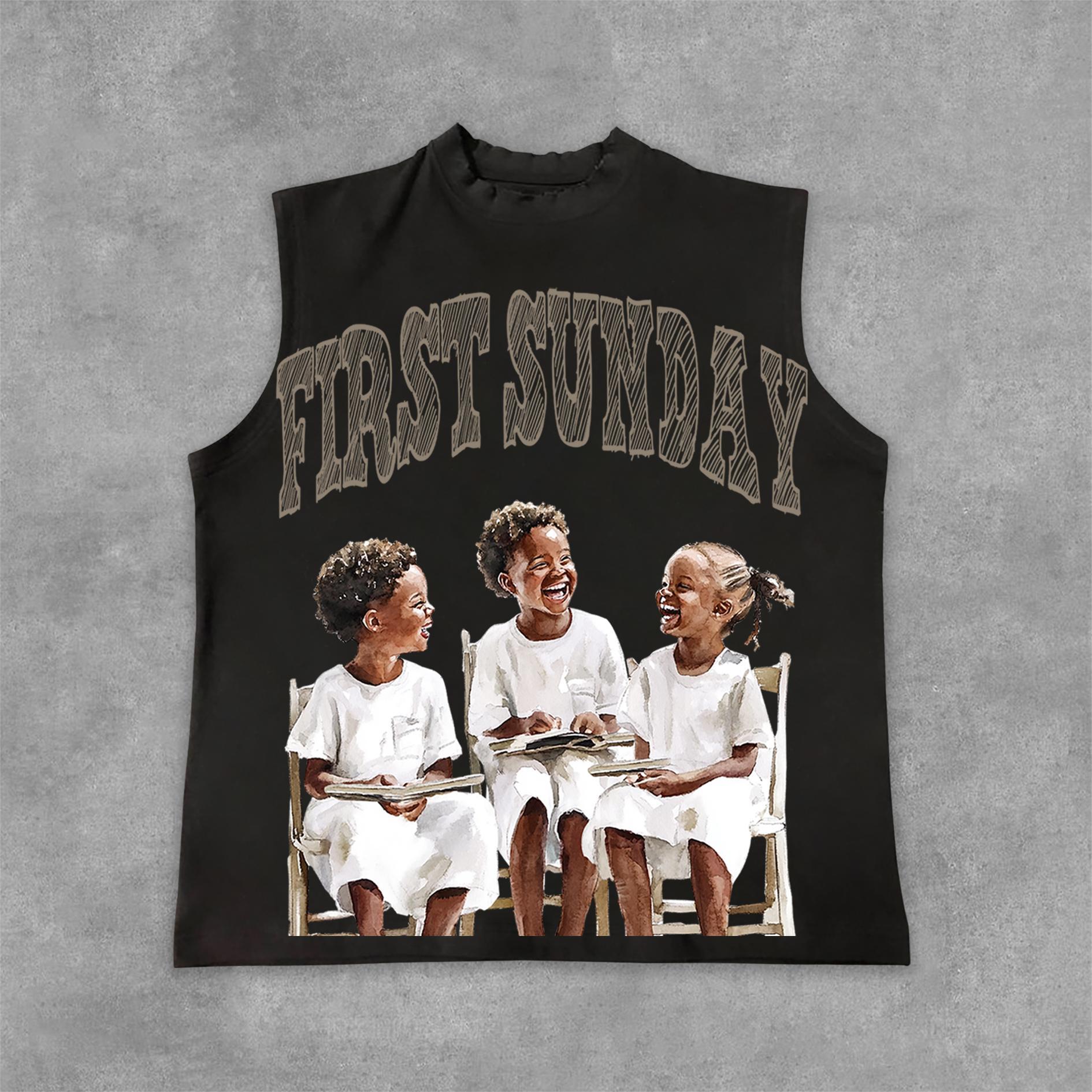 Retro First Sunday Faith Graphic Print Cotton Tank Top Product Image