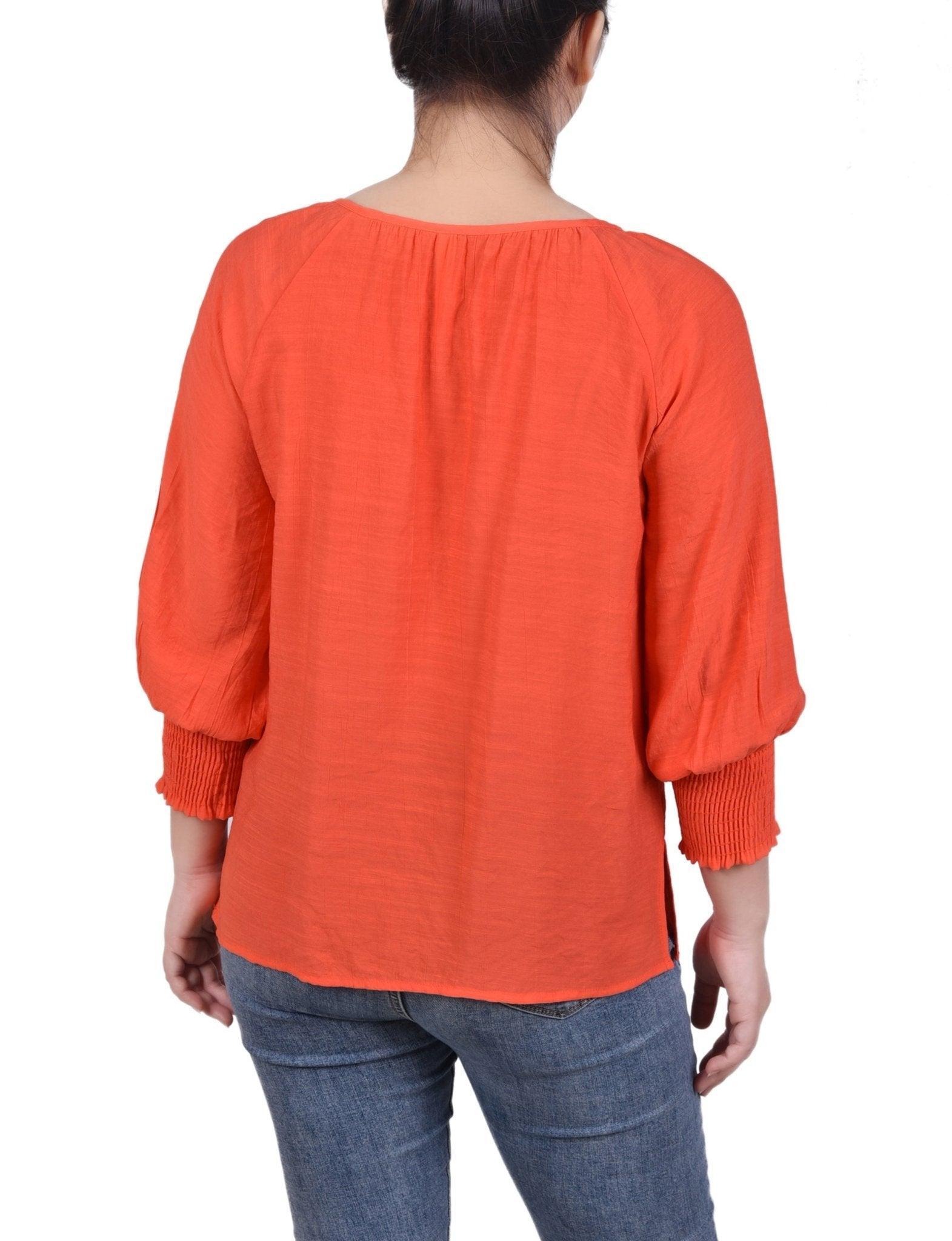 3/4 Sleeve Button Front Blouse - Petite Product Image