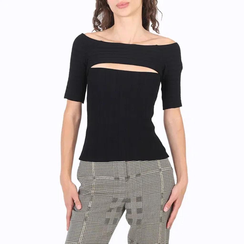 Ladies Black Off-shoulder Cut-out Knit Top Product Image