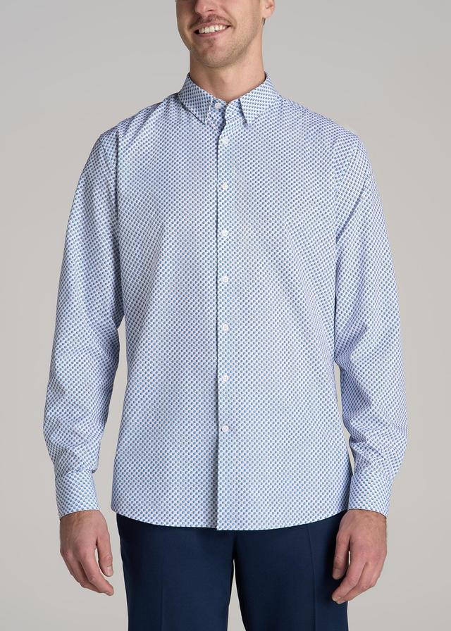 Traveler Stretch Dress Shirt for Tall Men in Light Blue Geometric Male Product Image