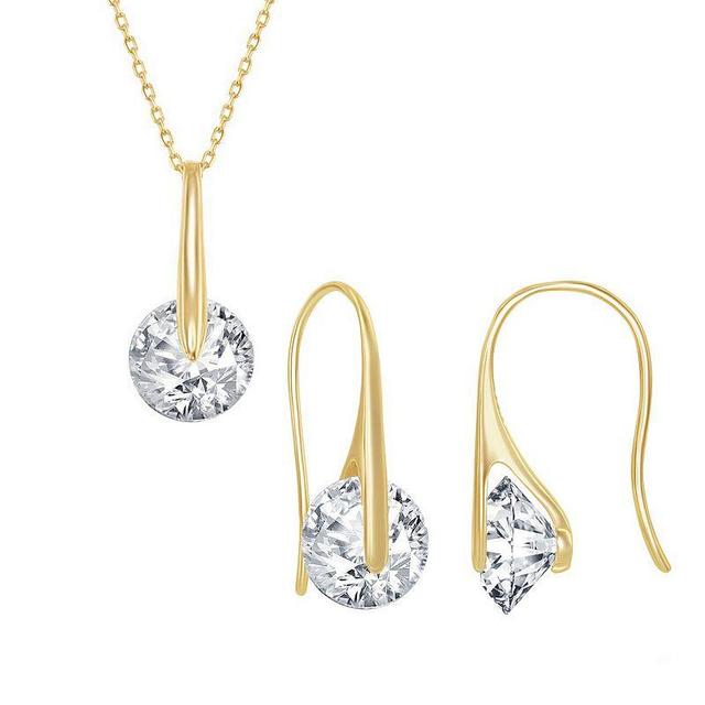 Sterling Silver Movable Cubic Zirconia Pendant Necklace & Drop Earring Set, Womens Yellow Gold Tone Product Image