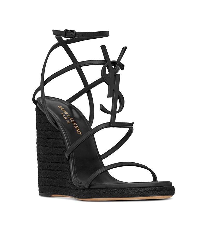 Womens Cassandra Wedge Espadrilles In Leather With Black Monogram Product Image