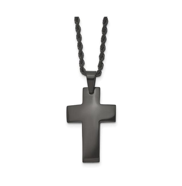 Chisel Brushed Black Ip-plated Cross Pendant on a Rope Chain Necklace Product Image