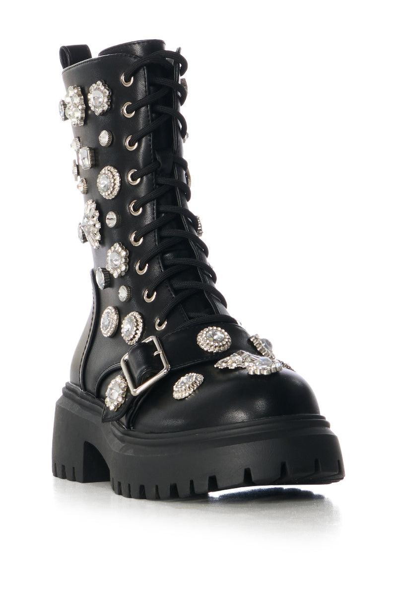 AZALEA WANG WILHEMINA BLACK EMBELLISHED BOOTIE Product Image