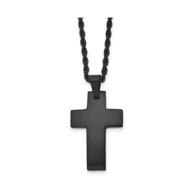 Chisel Brushed Black Ip-plated Cross Pendant on a Rope Chain Necklace Product Image