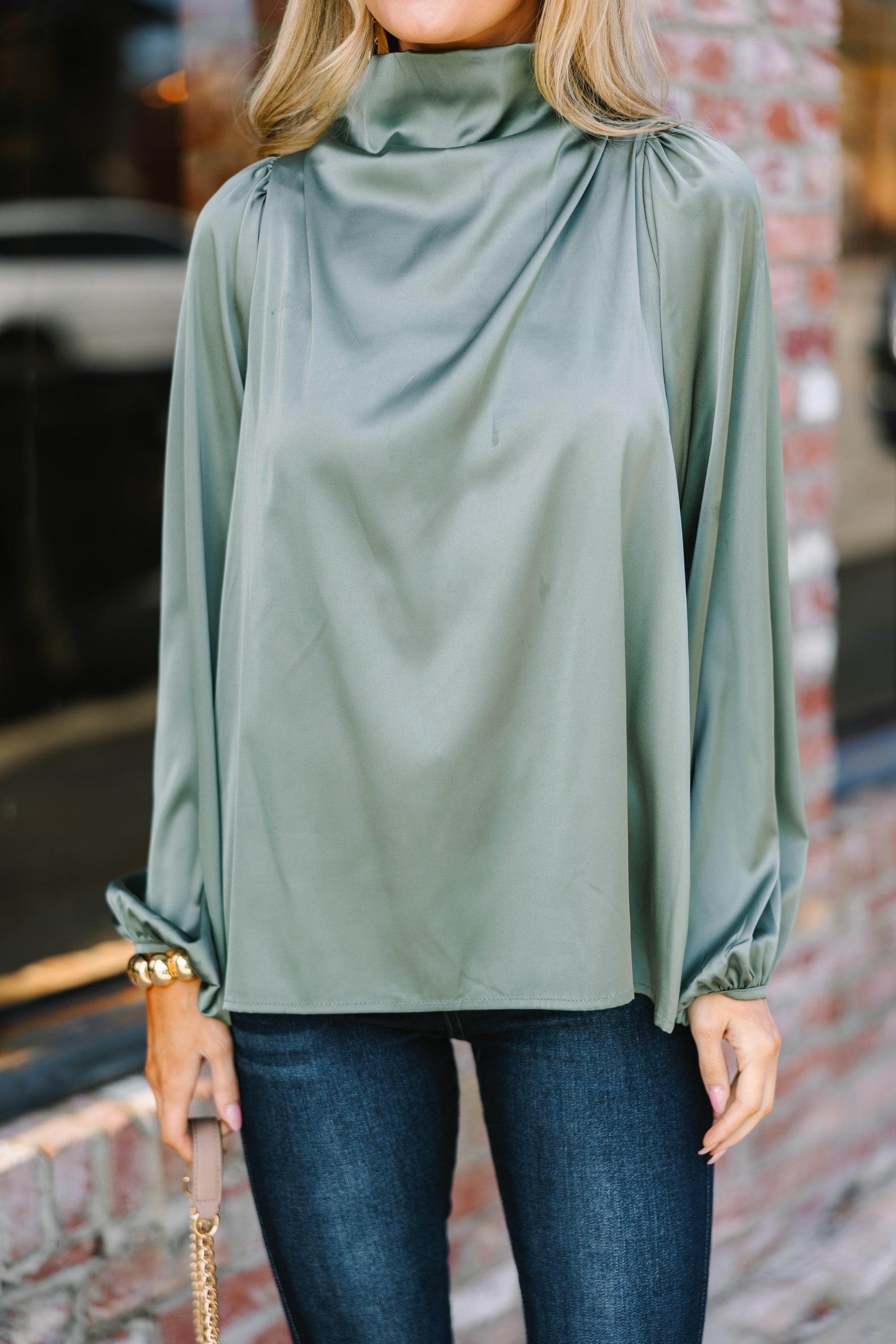 Embrace The Joy Light Olive Green Satin Blouse Female Product Image