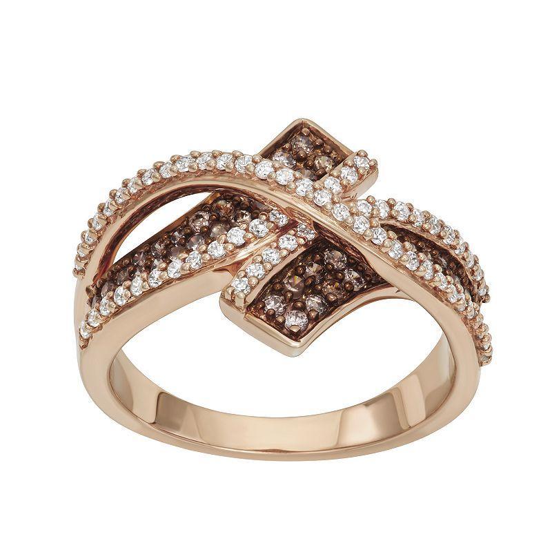 10k Rose Gold 3/4 Carat T.W. Brown & White Diamond Bypass Ring, Womens Product Image