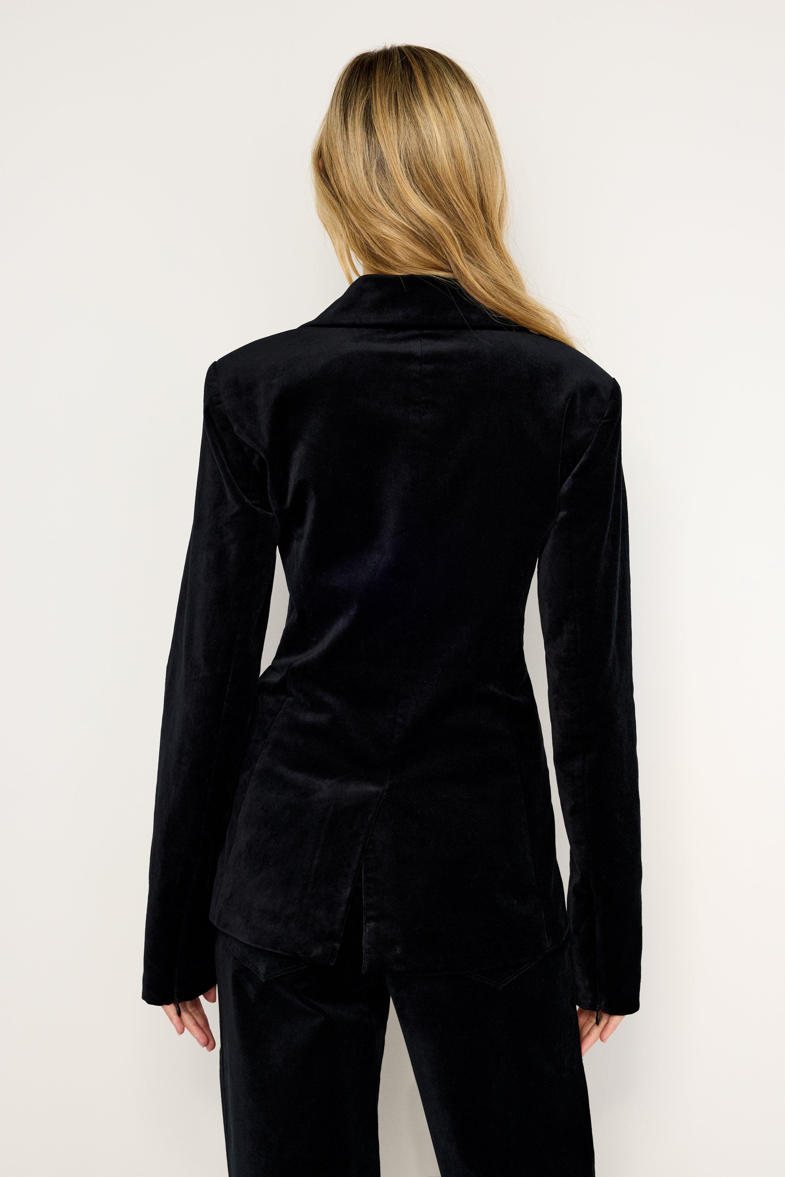 VELVET SCULPTED BLAZER | BLACK001 Product Image