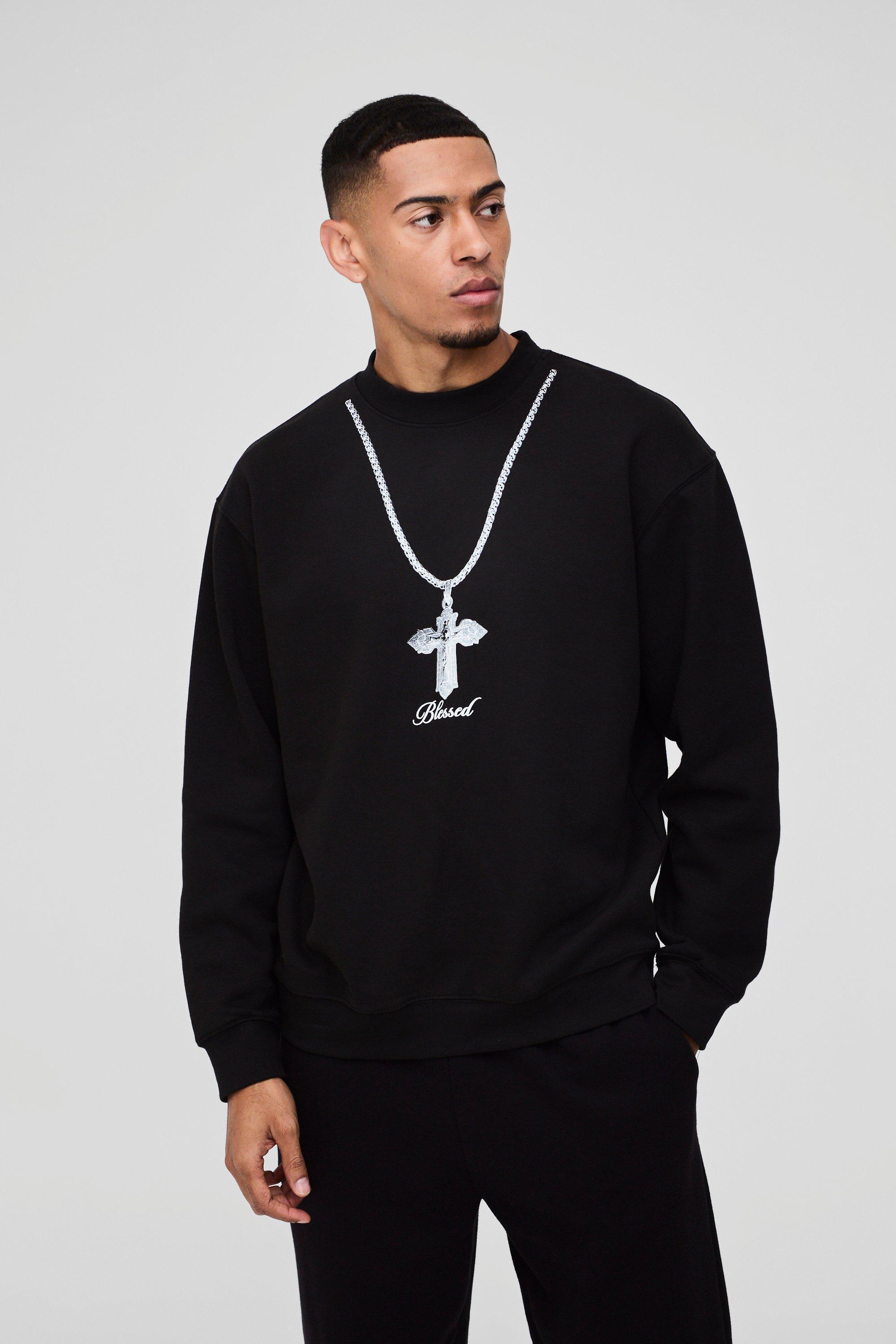 Oversized Blessed Cross Graphic Sweatshirt | boohooMAN USA product image