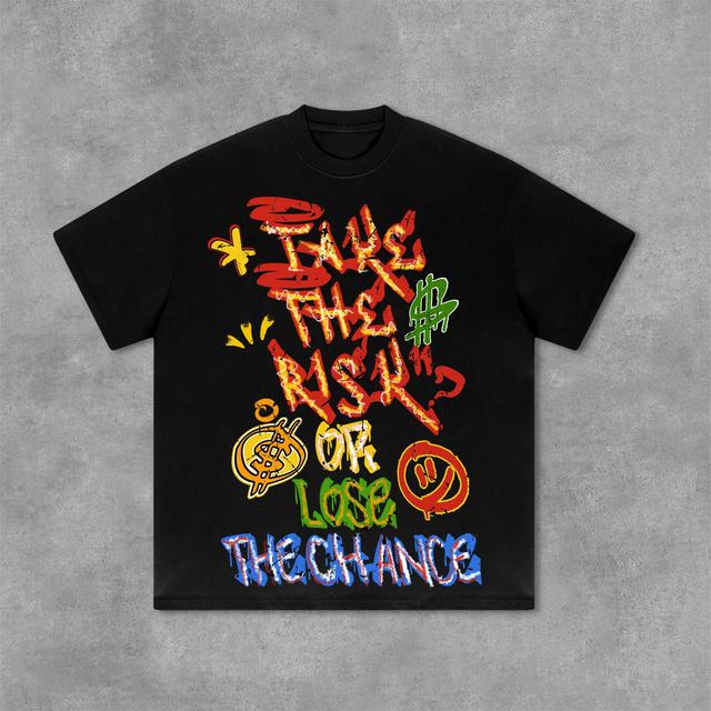 Vintage Take The Risk Or Lose The Chance Graphic Print Cotton T-Shirt Product Image