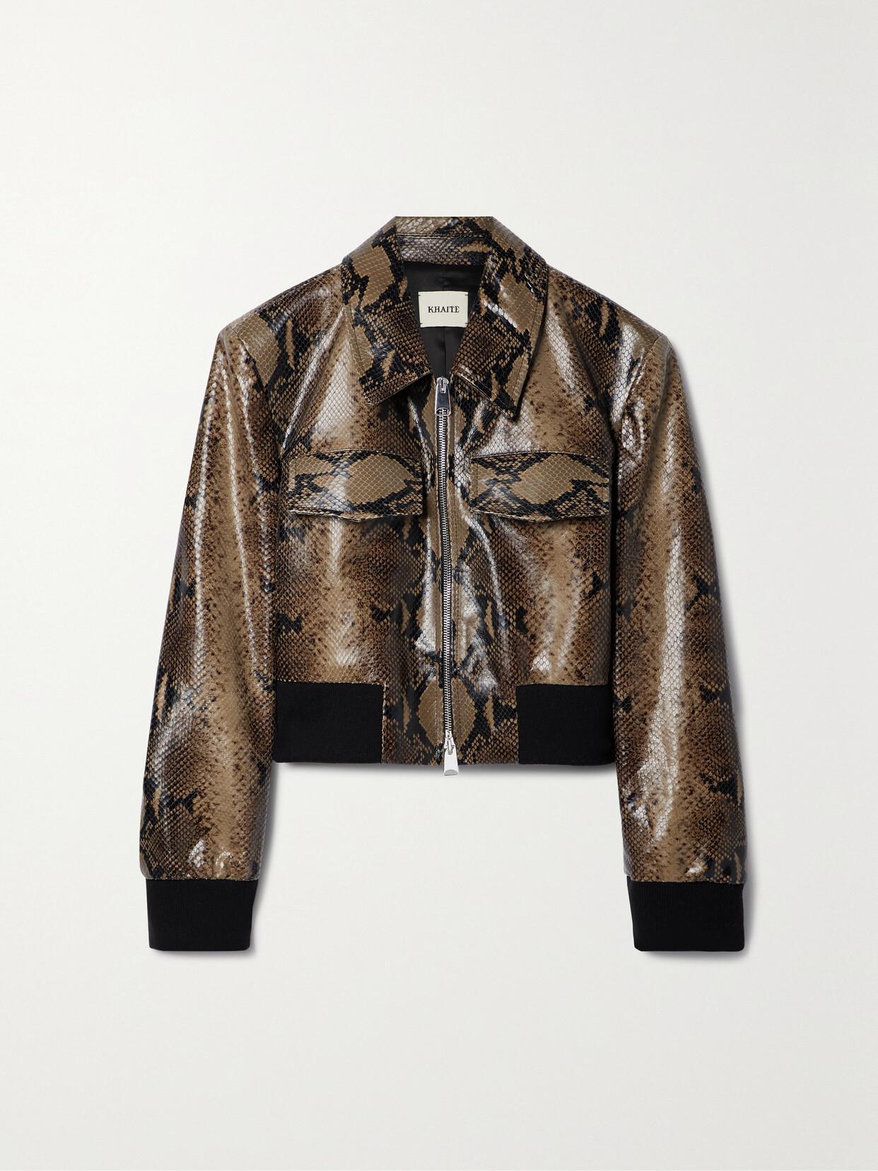 Hector Cropped Snake Print Leather Jacket In Brown Product Image