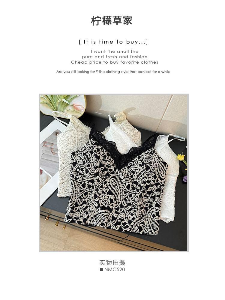 Lace-Trim Jacquard Bustier Top Product Image