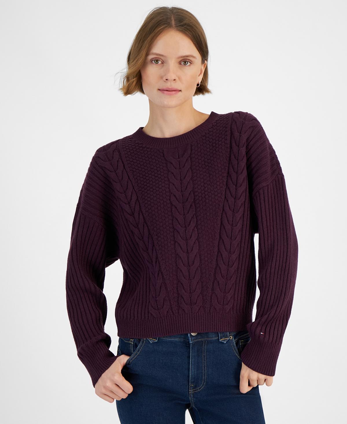 Tommy Hilfiger Womens Ribbed Cable-Knit Sweater Product Image