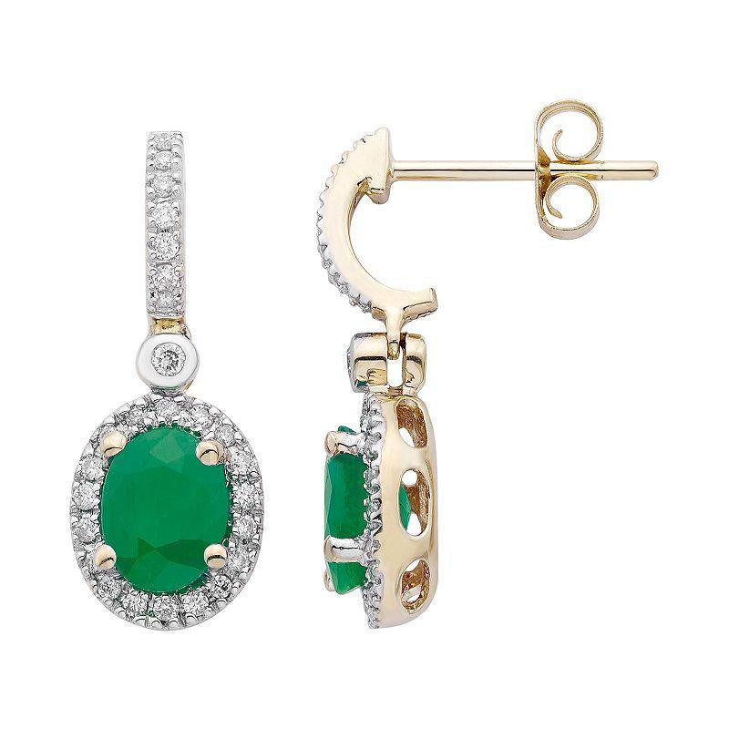 14k Rose Gold Emerald & 1/4 Carat T.W. IGL Certified Diamond Oval Earrings, Womens, Green Product Image