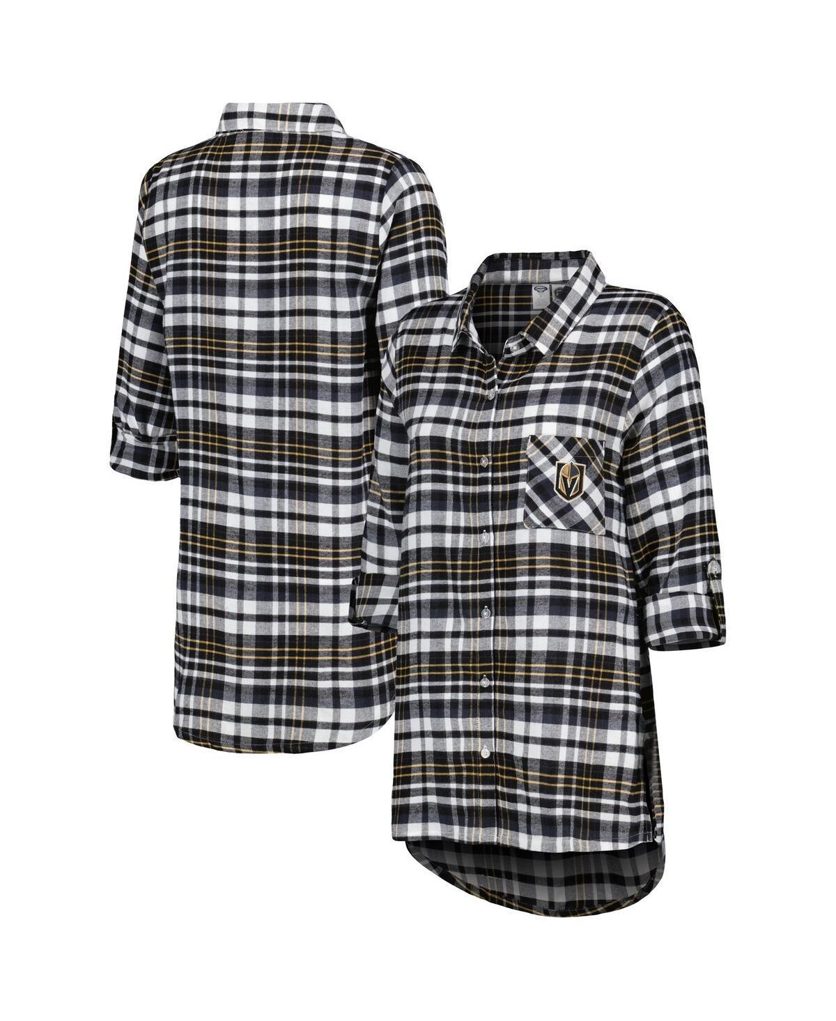 Womens Concepts Sport Black Vegas Golden Knights Mainstay Flannel Full-Button Three-Quarter Sleeve Nightshirt Product Image