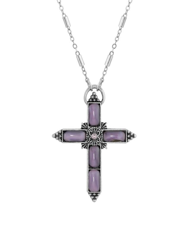 Symbols of Faith Silver-Tone Purple Moonstone Purple Crystal Cross 20 Necklace Product Image